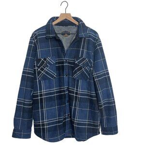 Freedom Foundry Men Shirt Jacket Shacket Mens Blue Plaid Sherpa Lined Button Up